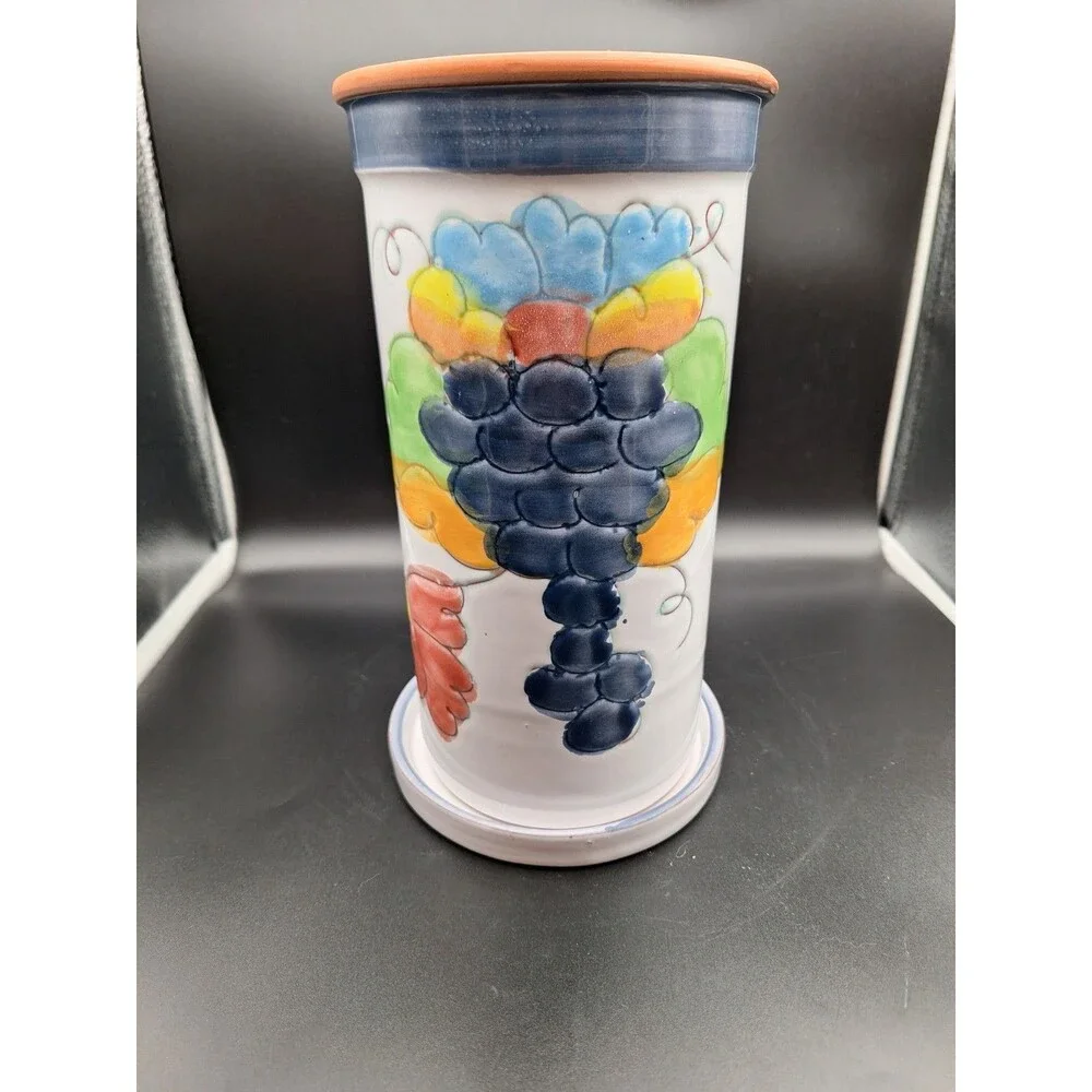 SIGNED Himark Celina Wine Chiller & Coaster Flower  Grapes Terracotta